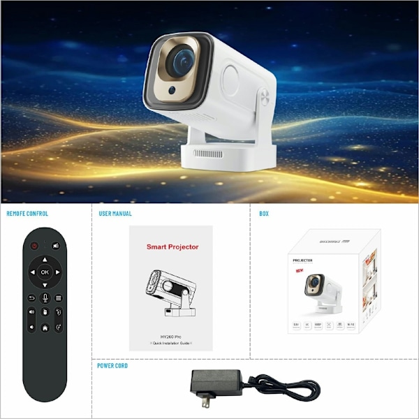 HY260 Pro -projektori 1 Gt + 8 Gt Android 11.0 WiFi6 BT5.4 Kotiteatteri 200 ANSI Lumenia White