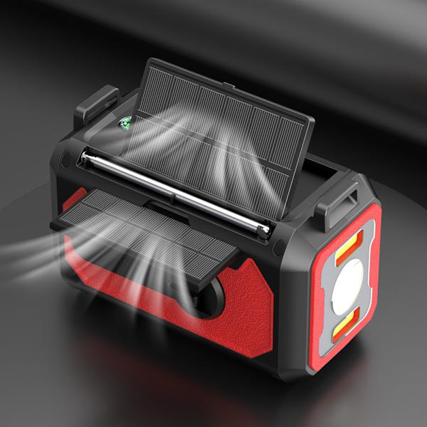 håndsving Radio 12000mAh Power Bank Batteri lommelygte Solar opladning Black
