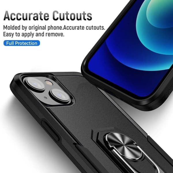 iPhone 14 Plus Hybrid - deksel Med Fingerring & Metallplate - Svart Black