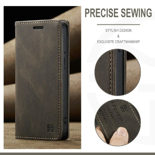 AUTSPACE A01 Retro tegnebog taske til iPhone 13 mini - brun Brown