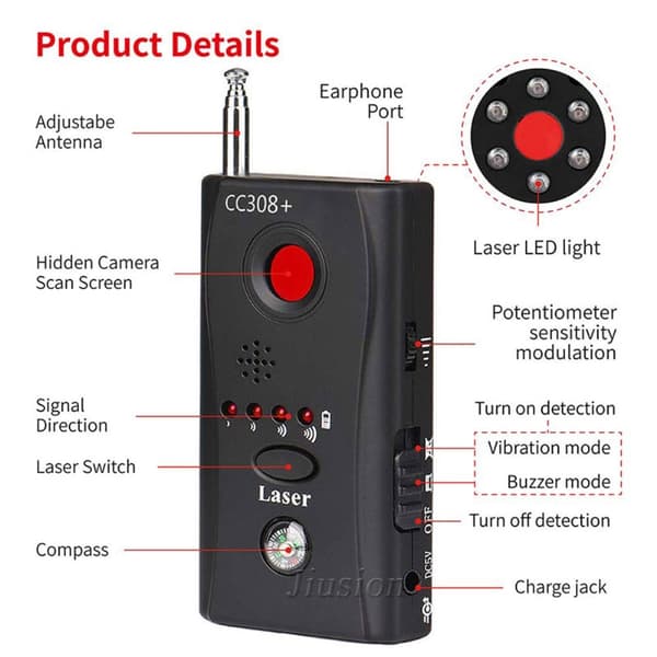 Kamera Detektor RF GSM Bug GPS Tracker Finder Detektor Buggdetektor Svart