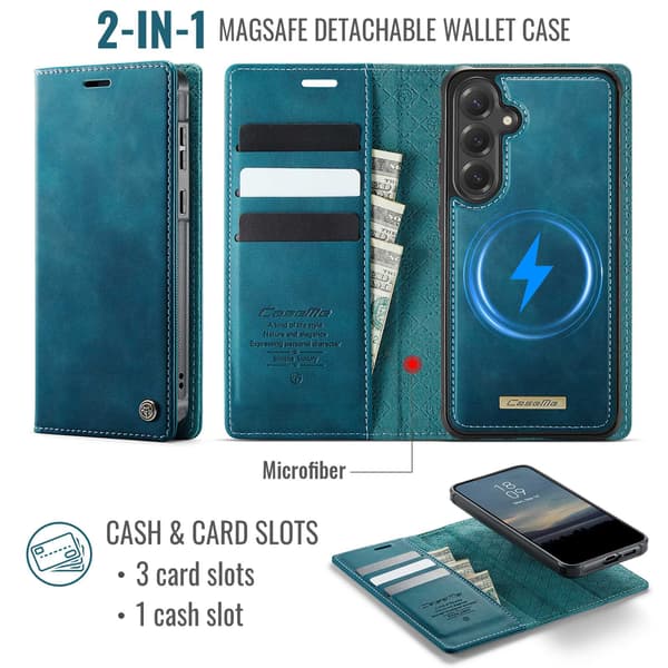 CASEME Til Samsung Galaxy S25+ / Galaxy S24+ Lommebokdeksel Magnetisk Avtakbar RFID Beskyttelse Blue
