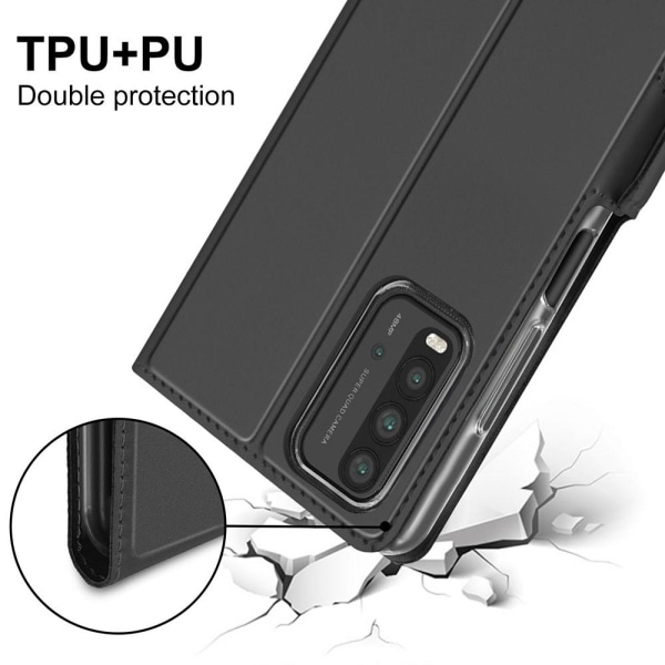 Xiaomi Redmi 9T PU læder automatisk absorberet telefonhus - sort Black