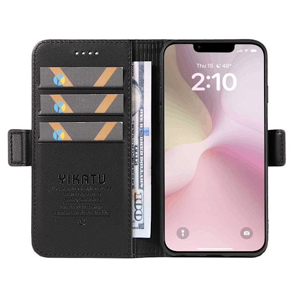 YIKATU læder pung-etui til iPhone 17e / 16e - Sort Black