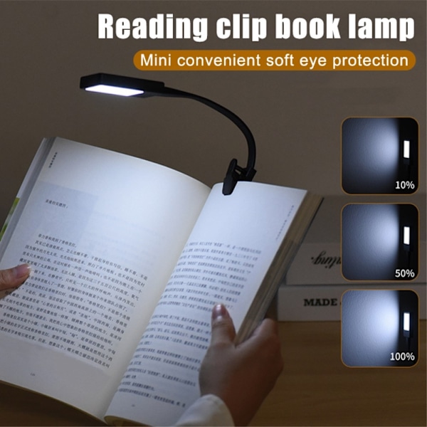 Genopladeligt læselys læselampe Clip On LED Book Light - Sort Black
