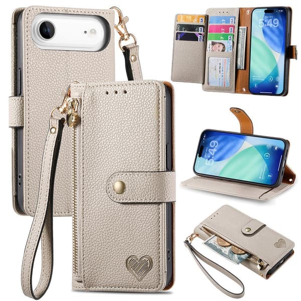 For iPhone Air Cover RFID-blokering Lynlåslomme Tegnebogsetui med Rem Beige
