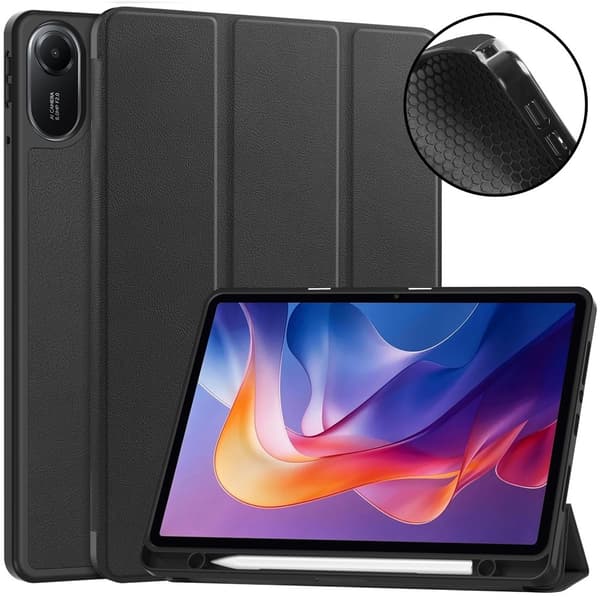 För Xiaomi Redmi Pad 2 Ställfodral Stötsäker Surfplattefodral med Pennfack Svart
