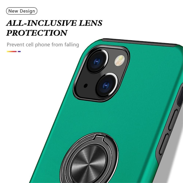 iPhone 14 Plus Finger Ring Kickstand Hybrid Case - Grønn Green