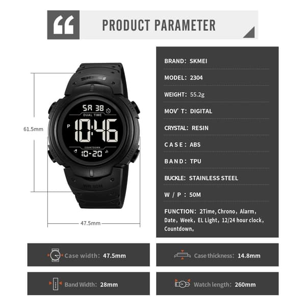 SKMEI Digital Elektronisk Armbandsklocka Klocka Dubbel Tid - Svart-Vit Svart