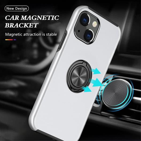 iPhone 14 Fingerring Kickstand Hybrid Taske - Sølv Silver