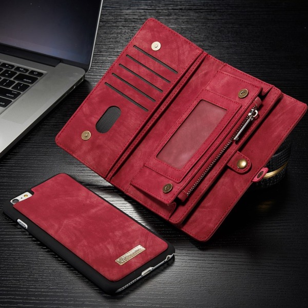 CASEME iPhone 6s 6 Plus Retro Split läder plånboksfodral Röd Röd