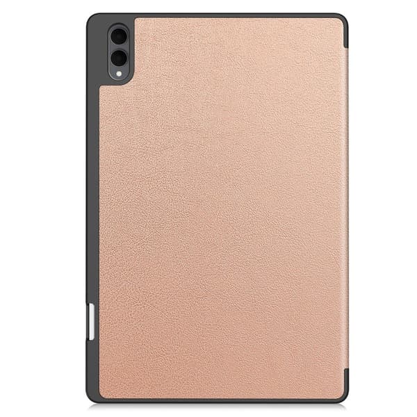 For Samsung Galaxy Tab S12 Ultra Tri-Fold Stand Tablet Case with Pen Slot Pink gold