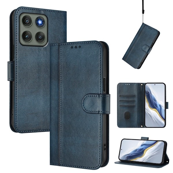 Motorola Edge 60 Pro 5G Suojakotelot Lompakko Teline Retrokuvio Nahkainen Blue