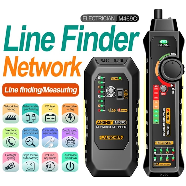 ANENG Netværkskabel Tester Netværk Ethernet Wire Tracker Kabelfinder Black