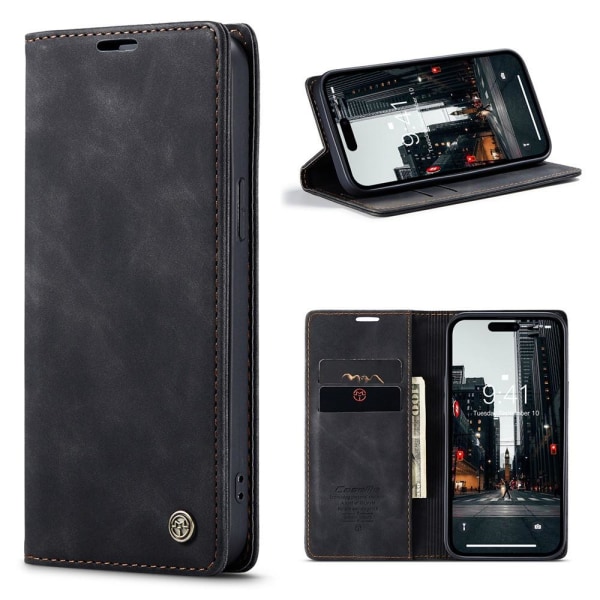 CASEME Retro tegnebog taske til iPhone 15 Pro - Sort Black