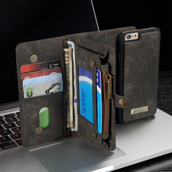 CASEME iPhone 6s 6 Plus Retro Split läder plånboksfodral Grå grå