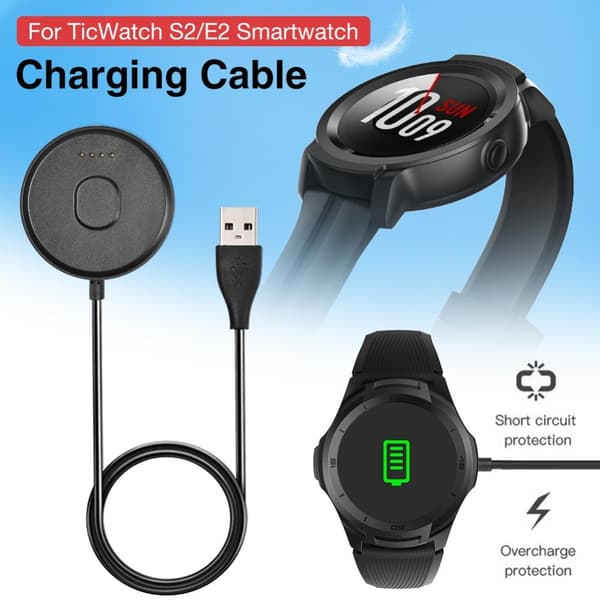 2 in 1 USB Charger Holder Dock Stand Adapter - Ticwatch S2 E2 Black