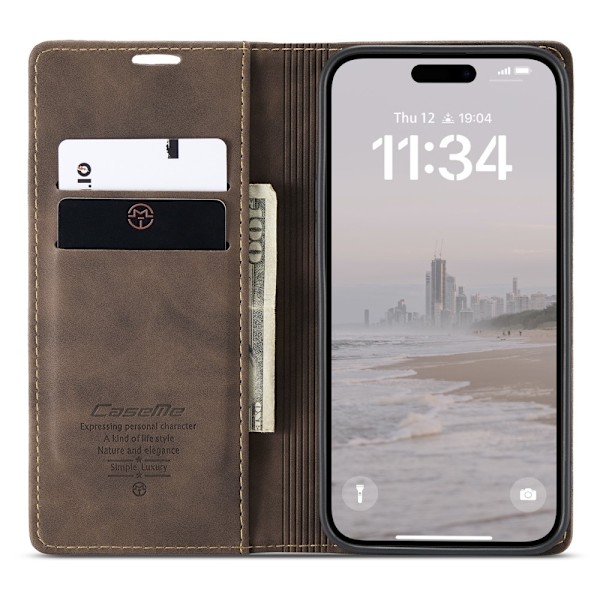 CASEME Retro Wallet Case for iPhone 16 - Coffee Dark brown