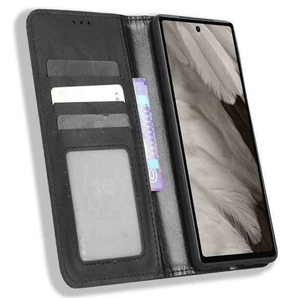 Google Pixel 7a Stand Phone Case Fuld Protection Pung Cover - Sort Black