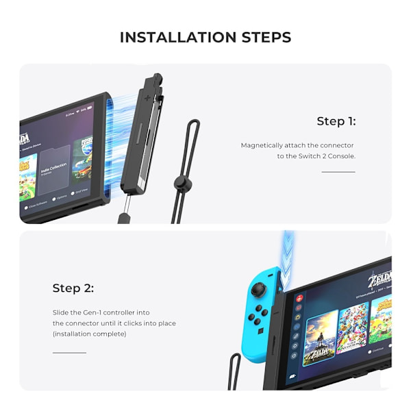 Joy-Con-adapter kompatibel med Nintendo Switch 1-controller til Switch 2 Black