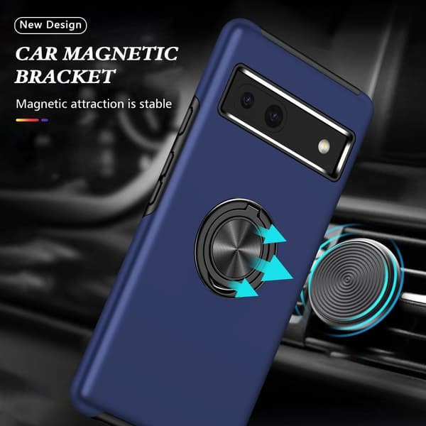 Til Google Pixel 8a Fingerring Kickstand Hybrid Taske - Blå Blue