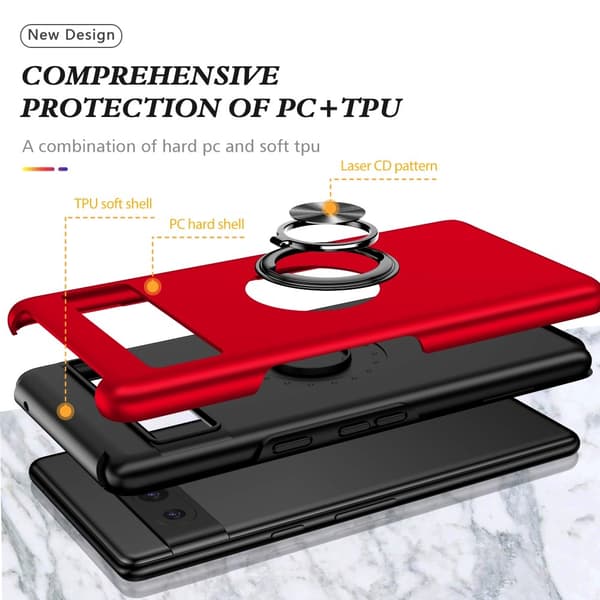Google Pixel 8a sormenrengasjalustan hybridikotelo Red