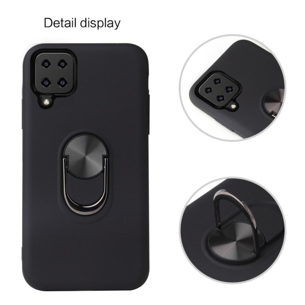 Samsung Galaxy A12 Ring Kickstand Soft Hybrid Case with Metal Sheet Black