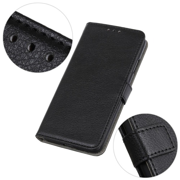 Litchi Wallet Stand Case for Nokia 7.3 Black