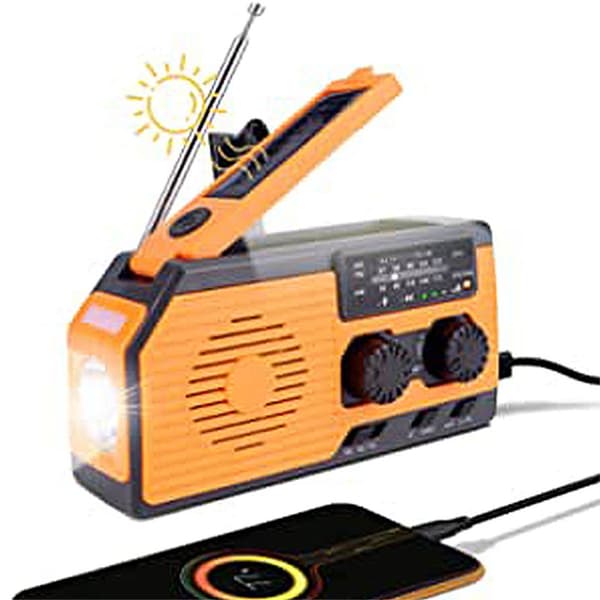 Käsikampiradio Solar Light SOS Taskulamppu Weather Scan laturi Orange