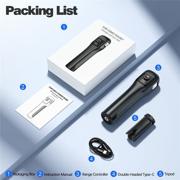 Powerbank og kameragreb til DJI Osmo Pocket 4P / 4 / 3, 5000 mAh, 22,5 W Black