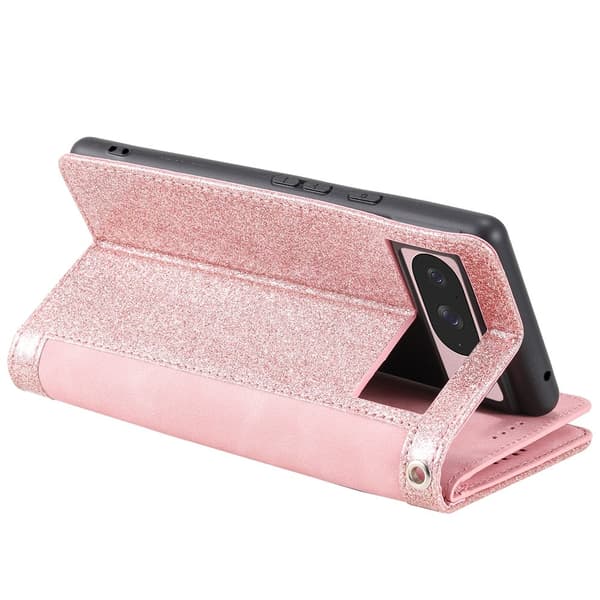 Telefonlommebokdeksel med håndleddsstropp til Google Pixel 11 Pink