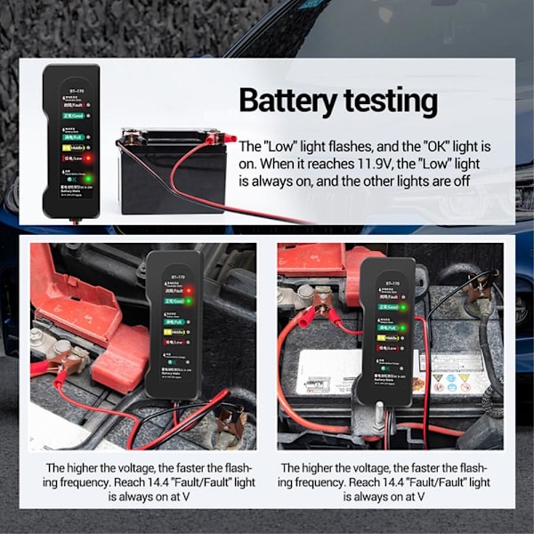 Batteritester 6-LED bilfejltester Batterikontrol Billastbil Motorcykel Black
