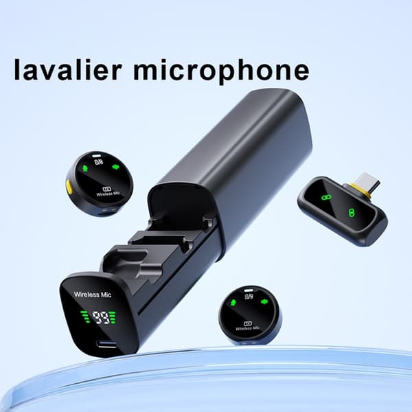 Trådløs mikrofon med støydemping og USB-C-tilkobling – 2 mikrofoner + 1 mottaker Black