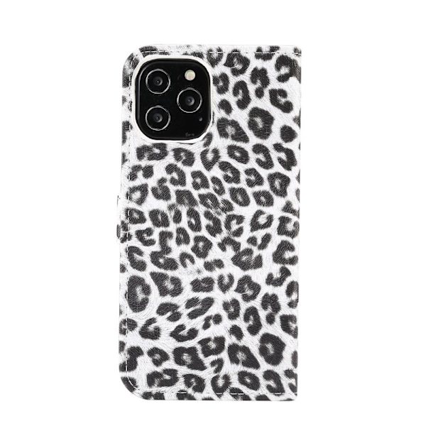 Leopardmønster tegnebogsovertræk til iPhone 12 Pro Max - Hvid White