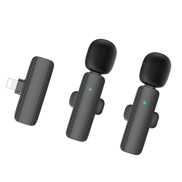 Trådløs Lavalier Lapel Mikrofon & Mottaker for iPhone 2 +1 Black