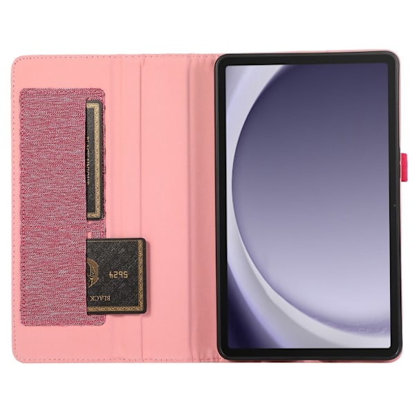 Samsung Galaxy Tab A9 Vikbart fodral korthållare Tygtextur Rosa