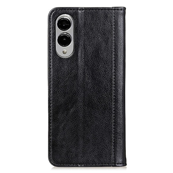 Til Samsung Galaxy S25 Edge Stand Cover Split Læder Litchi Struktur Pungcover Black
