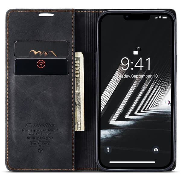 CASEME Retro lompakkokotelo iPhone 15 - musta Black