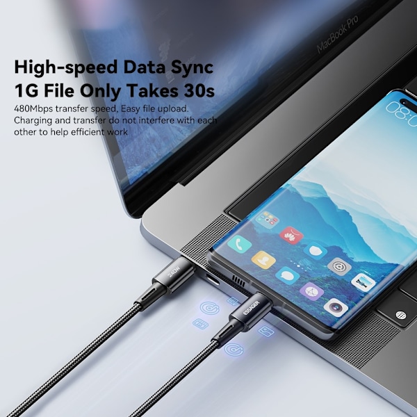 ESSAGER 2m USB-C til USB-C PD 240W Ladekabel Datakabel Hurtiglading Black