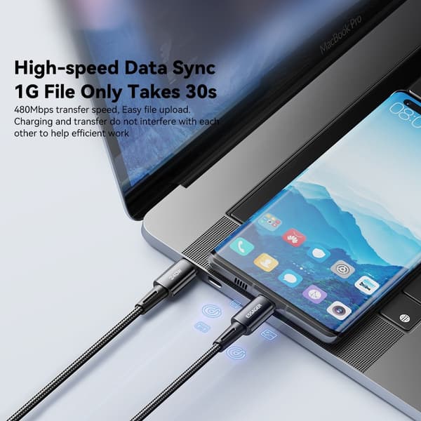 ESSAGER 2m USB-C till USB-C PD 240W Laddningskabel Datakabel Snabbladdning Svart