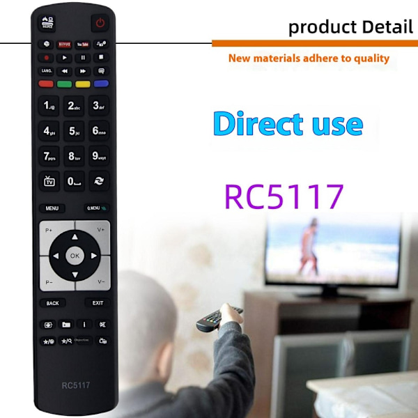 Fjärrkontroll Ersättning för RC5117 För Hitachi TV Svart