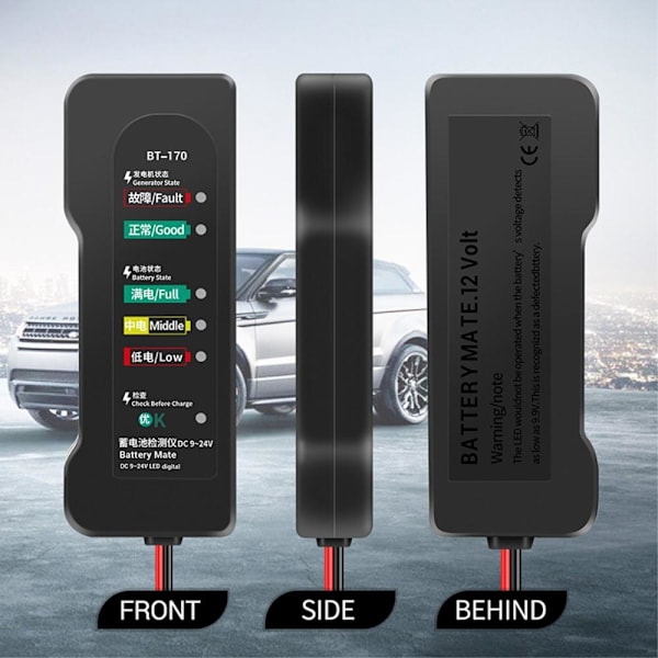 Batteritester 6-LED bilfejltester Batterikontrol Billastbil Motorcykel Black