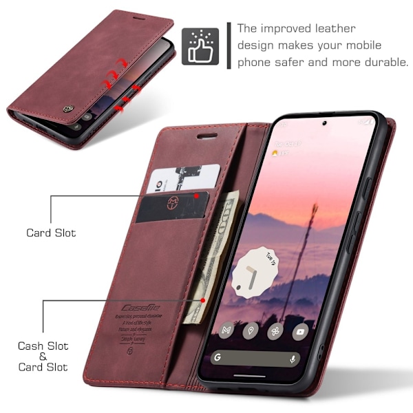 CASEME For Google Pixel 9 Pro / Pixel 9 Case Card Holder Stand Phone Cover Red