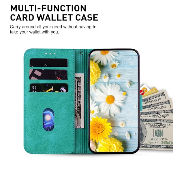 Xiaomi Redmi 14C 4G Suojakuori Lily Flower Imprint Nahkainen Puhelinsuojus Jalustalla Green