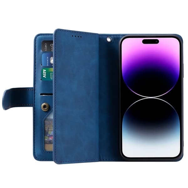 iPhone 17 Pro Kuori Vetoketjutaskulla ja 9 Korttipaikalla Blue