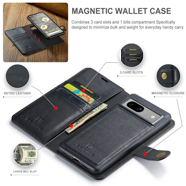 DG.MING Google Pixel 8a Irrotettava 2-in-1-lompakkokansi Black