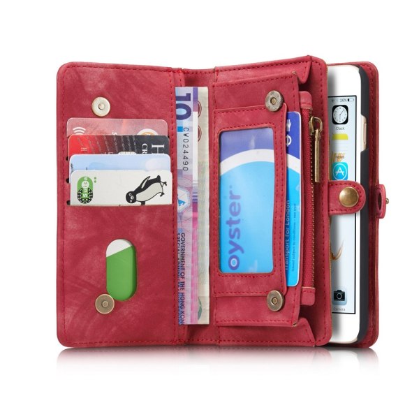 CASEME iPhone 6s 6 Plus Retro Split läder plånboksfodral Röd Röd