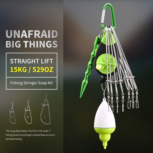 LEO Fishing Stringer Clip i rustfrit stål Fishing Stringer Clip 7 snaps Green