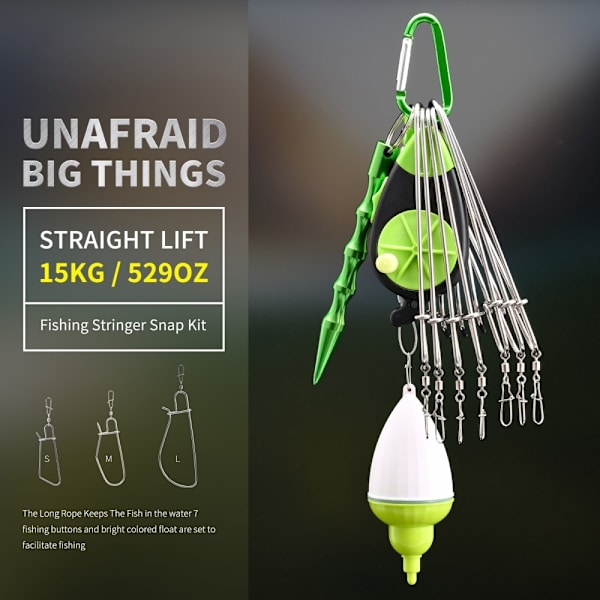 LEO Fishing Stringer Clip ruostumattomasta teräksestä Fishing Stringer Clip 7 napsautuksella Green