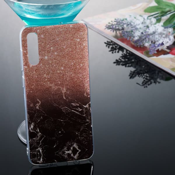 Marble Pattern IMD TPU Soft Back Suojakuori - Samsung Galaxy A70 - Style K Black